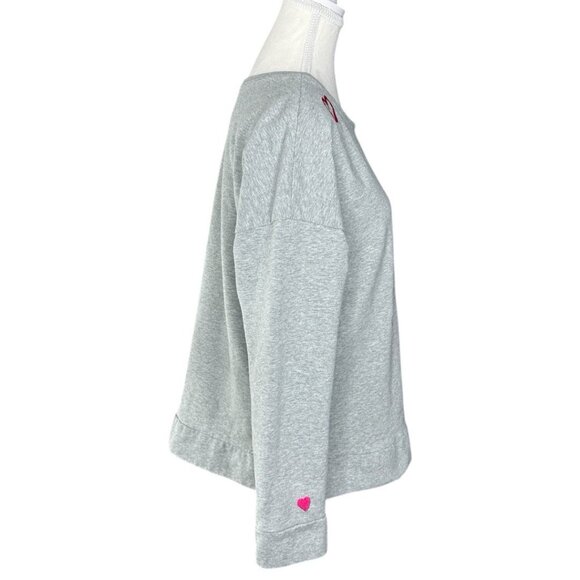 BedHead Pajamas Women's Gray Mon Amour Embroidered‎ Hearts Sweatshirt M/C43 - Picture 2 of 14